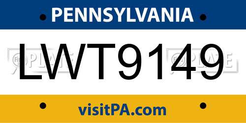 LWT9149 Pennsylvania License Plate