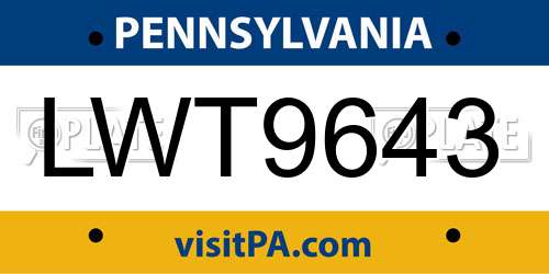 LWT9643 Pennsylvania License Plate