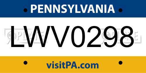 LWV0298 Pennsylvania License Plate