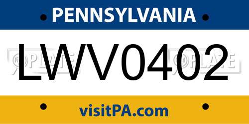 LWV0402 Pennsylvania License Plate