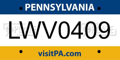 LWV0409 Pennsylvania License Plate