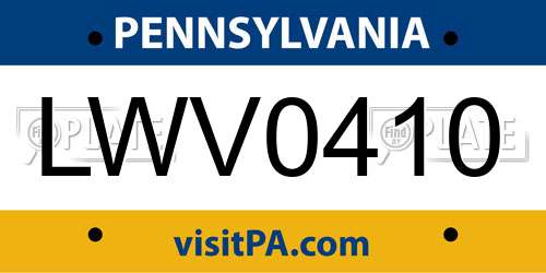 LWV0410 Pennsylvania License Plate