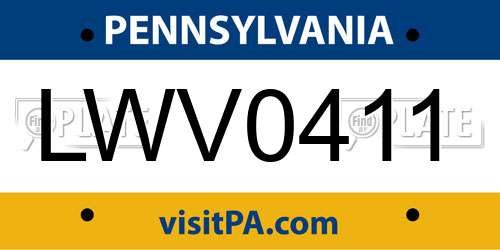 LWV0411 Pennsylvania License Plate