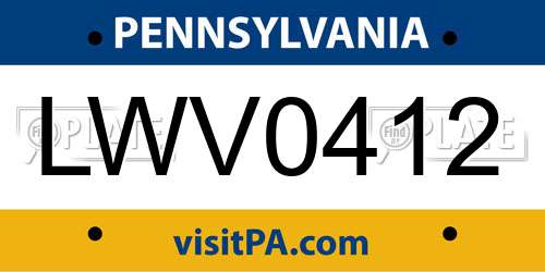 LWV0412 Pennsylvania License Plate