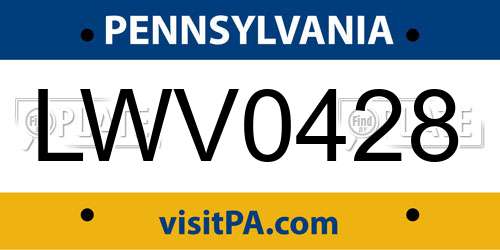LWV0428 Pennsylvania License Plate