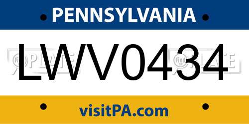 LWV0434 Pennsylvania License Plate