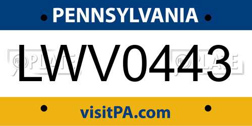 LWV0443 Pennsylvania License Plate