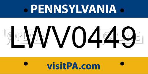 LWV0449 Pennsylvania License Plate