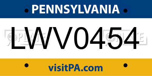 LWV0454 Pennsylvania License Plate