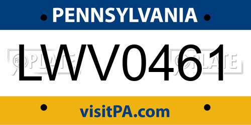 LWV0461 Pennsylvania License Plate