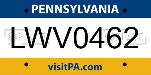 LWV0462 Pennsylvania License Plate