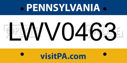 LWV0463 Pennsylvania License Plate