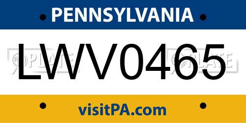 LWV0465 Pennsylvania License Plate