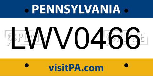 LWV0466 Pennsylvania License Plate
