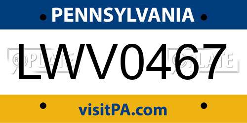 LWV0467 Pennsylvania License Plate