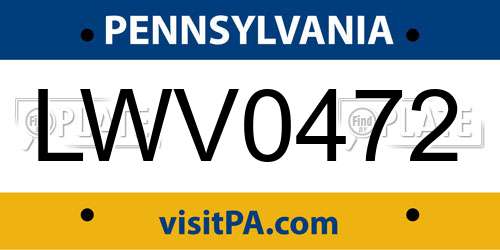 LWV0472 Pennsylvania License Plate