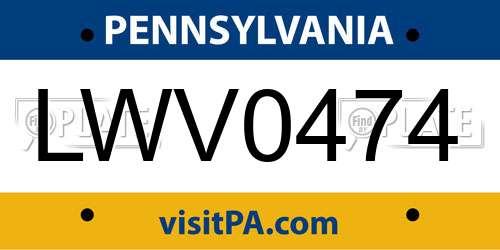 LWV0474 Pennsylvania License Plate