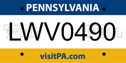 LWV0490 Pennsylvania License Plate