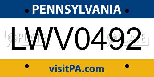 LWV0492 Pennsylvania License Plate
