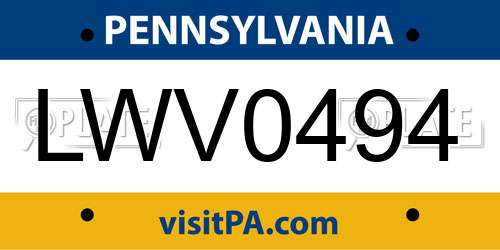 LWV0494 Pennsylvania License Plate