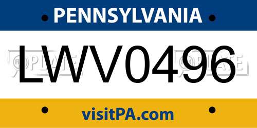LWV0496 Pennsylvania License Plate