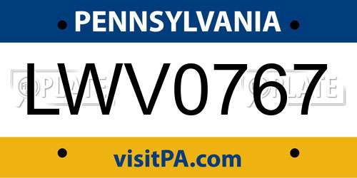 LWV0767 Pennsylvania License Plate