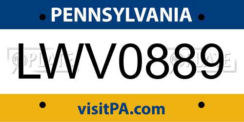 LWV0889 Pennsylvania License Plate