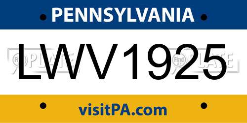 LWV1925 Pennsylvania License Plate