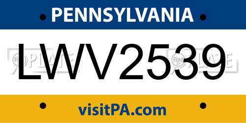 LWV2539 Pennsylvania License Plate