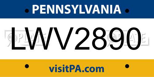 LWV2890 Pennsylvania License Plate