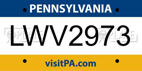 LWV2973 Pennsylvania License Plate