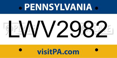LWV2982 Pennsylvania License Plate