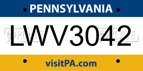 LWV3042 Pennsylvania License Plate
