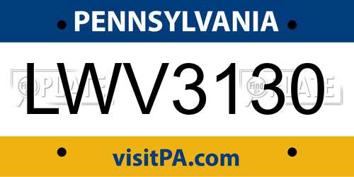 LWV3130 Pennsylvania License Plate
