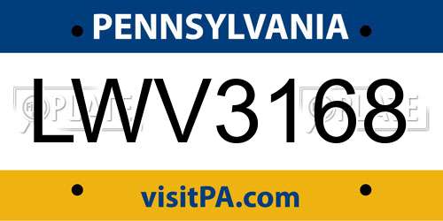 LWV3168 Pennsylvania License Plate