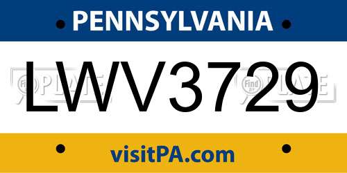 LWV3729 Pennsylvania License Plate