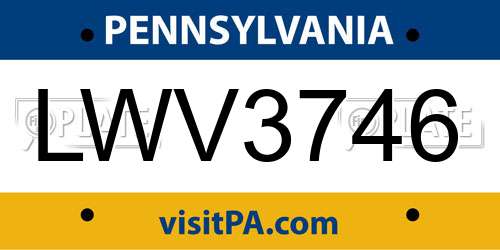 LWV3746 Pennsylvania License Plate