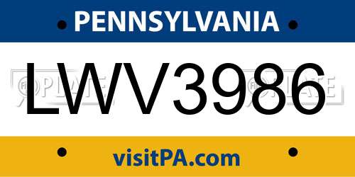 LWV3986 Pennsylvania License Plate