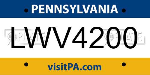 LWV4200 Pennsylvania License Plate