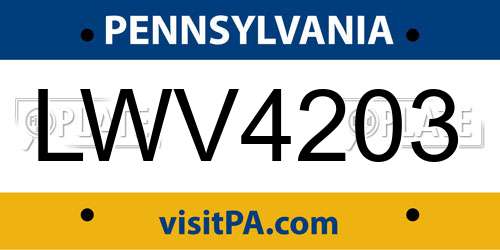 LWV4203 Pennsylvania License Plate