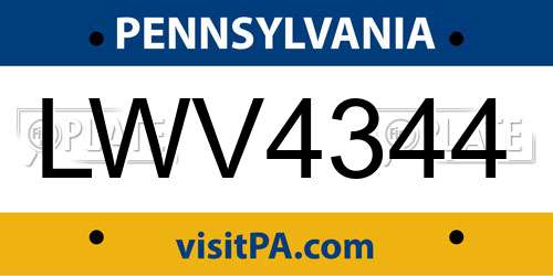 LWV4344 Pennsylvania License Plate