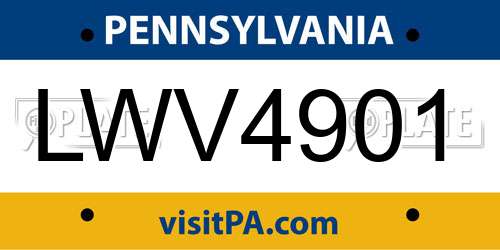 LWV4901 Pennsylvania License Plate