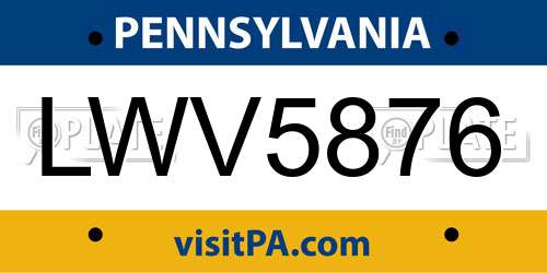 LWV5876 Pennsylvania License Plate