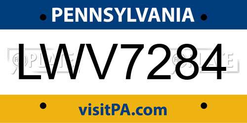 LWV7284 Pennsylvania License Plate