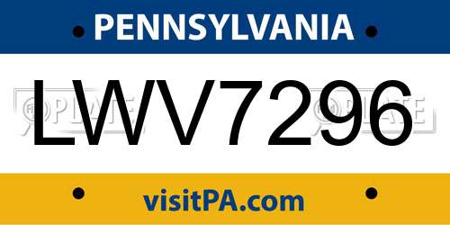 LWV7296 Pennsylvania License Plate