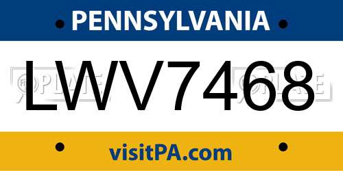 LWV7468 Pennsylvania License Plate