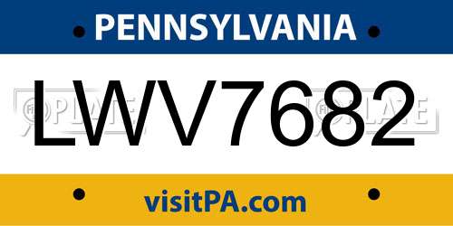 LWV7682 Pennsylvania License Plate
