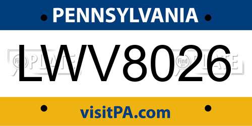LWV8026 Pennsylvania License Plate