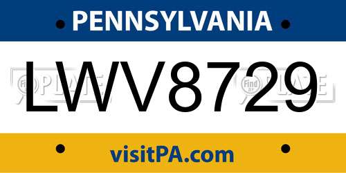 LWV8729 Pennsylvania License Plate