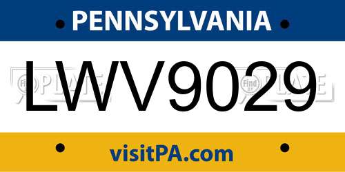 LWV9029 Pennsylvania License Plate